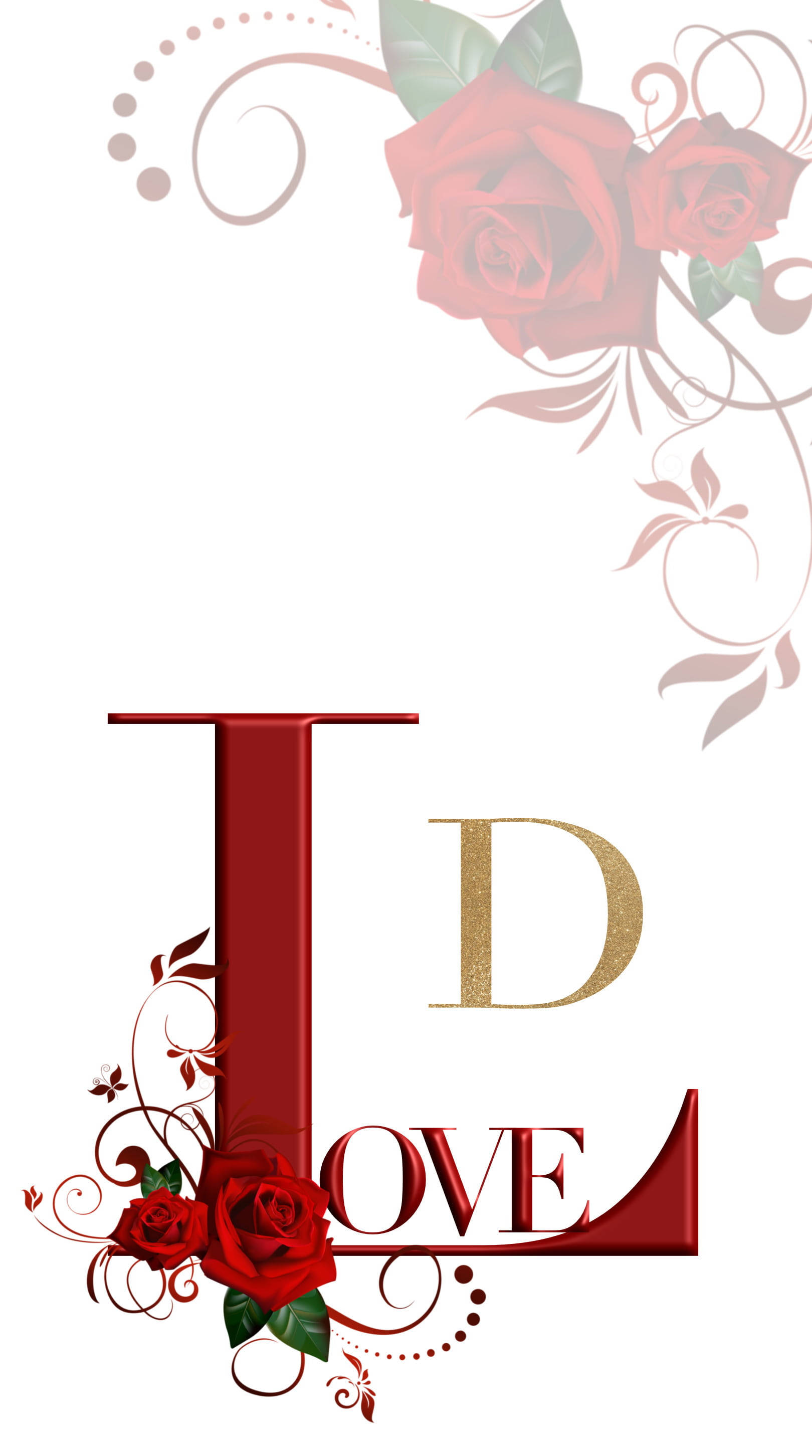 I LOVE, red roses, gold, 2K Phone Wallpaper