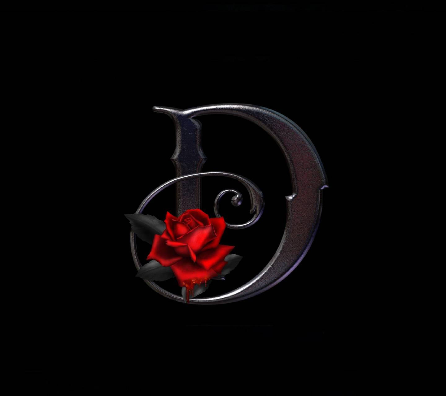 Letter D, vivid red rose, black thorns, HD Desktop Wallpaper