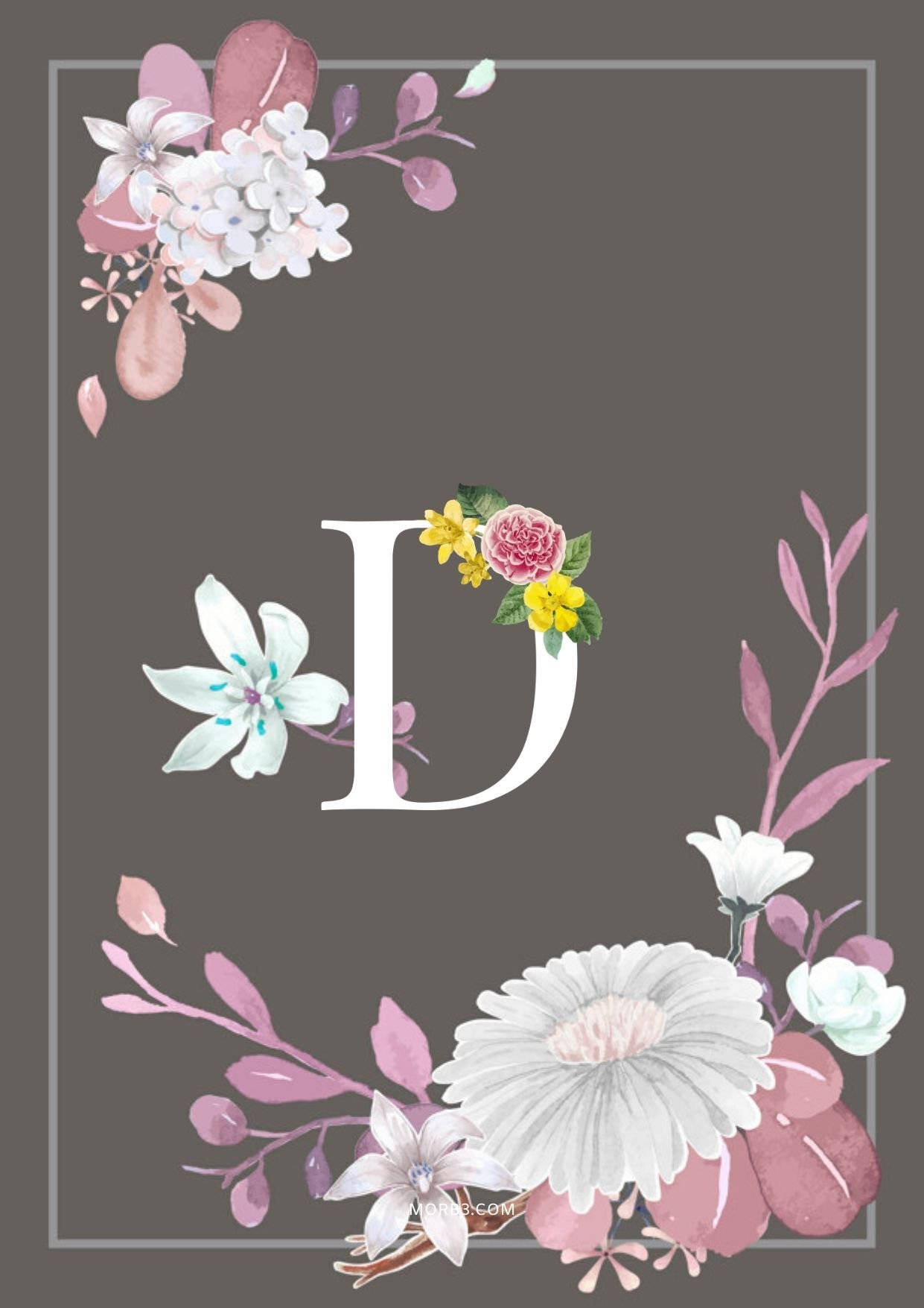white letter D, watercolor flowers, soft pink, HD Phone Wallpaper