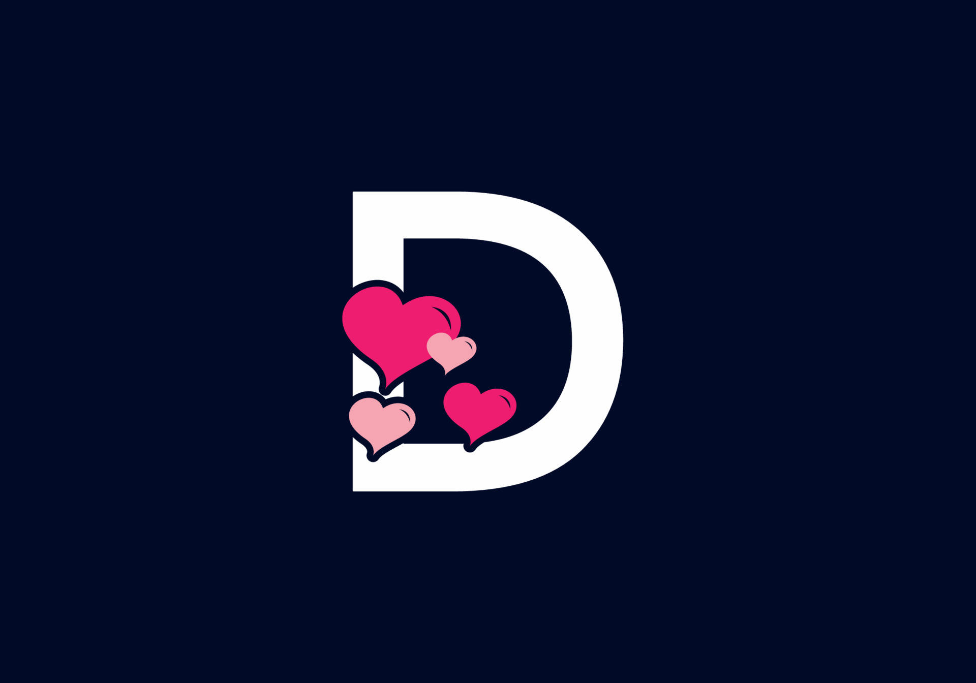 Letter D, pink hearts, white letter D, Full HD Desktop Wallpaper