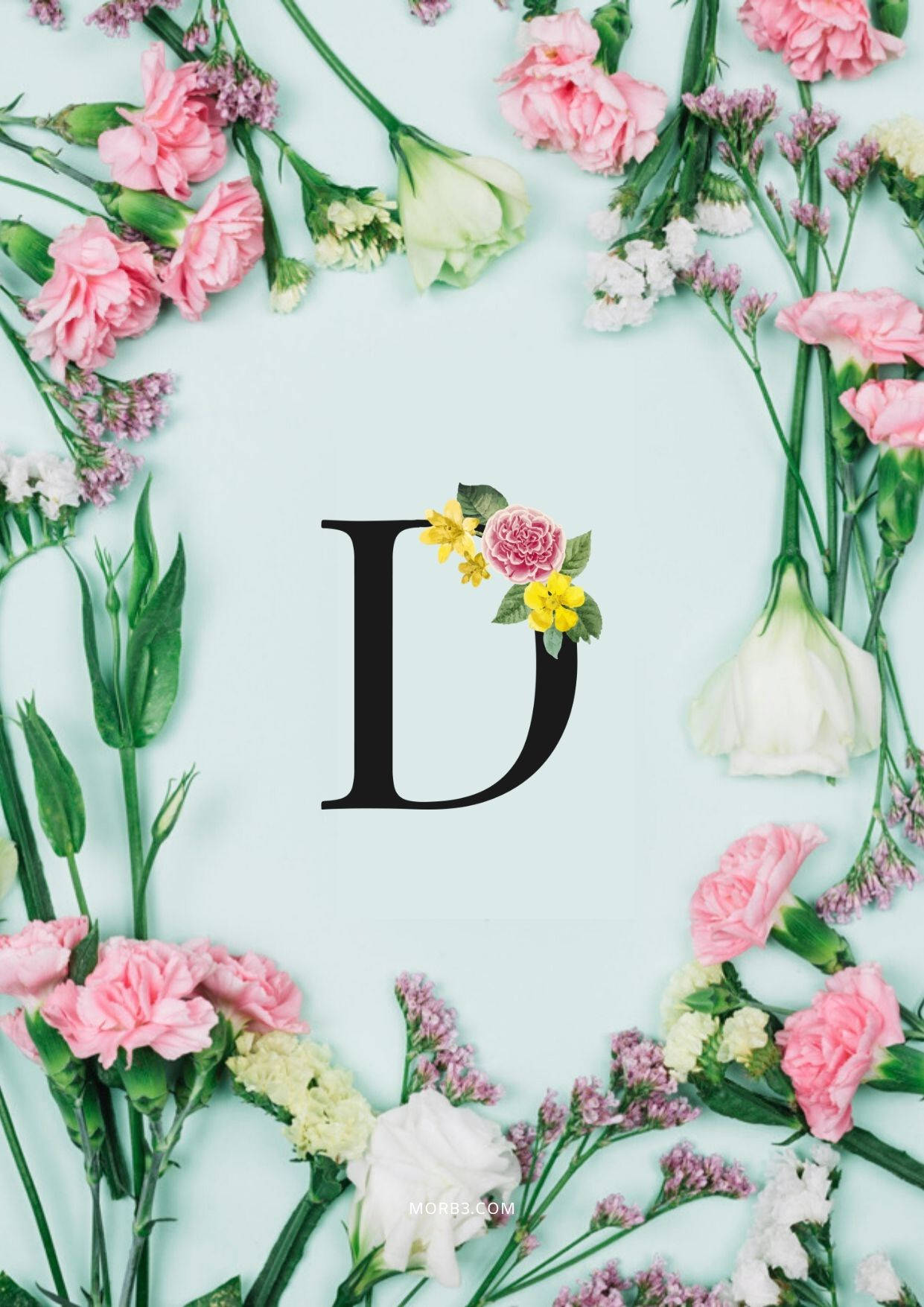 letter D, pink flowers, yellow flowers, HD Phone Wallpaper