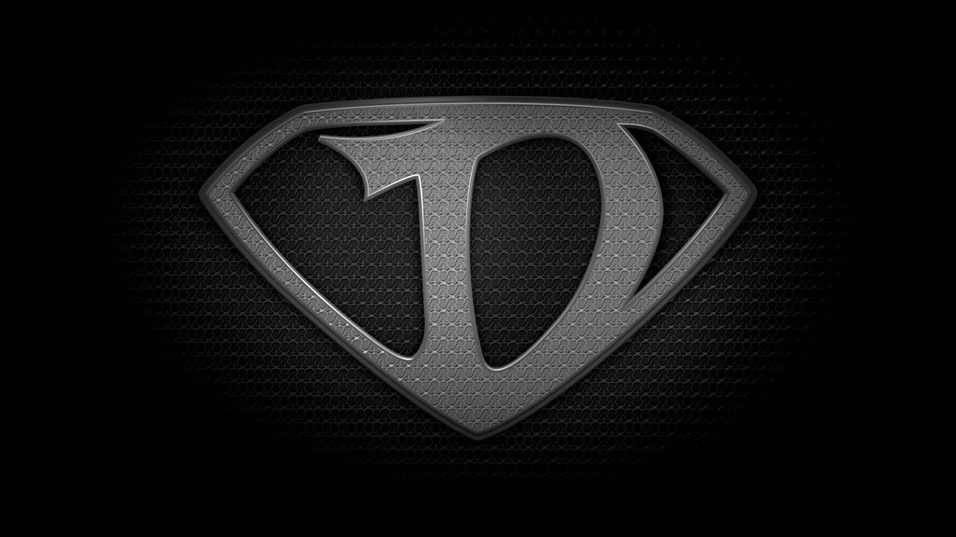 Black Leather Letter D, metallic textured Superman logo, dark mesh background, Full HD Desktop Wallpaper