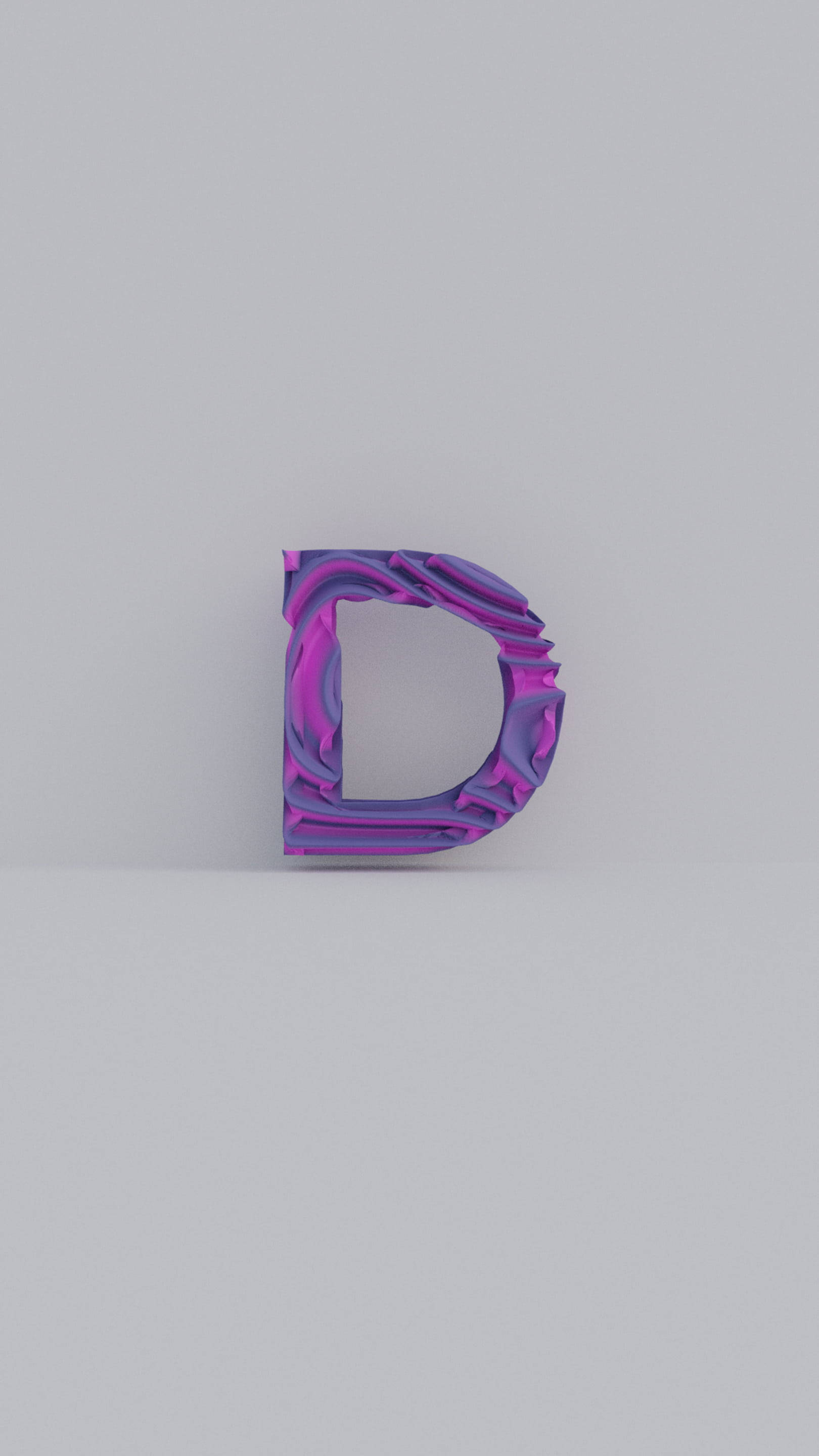 3D letter D, swirling purple and magenta textures, plain gray surface, 2K Phone Wallpaper