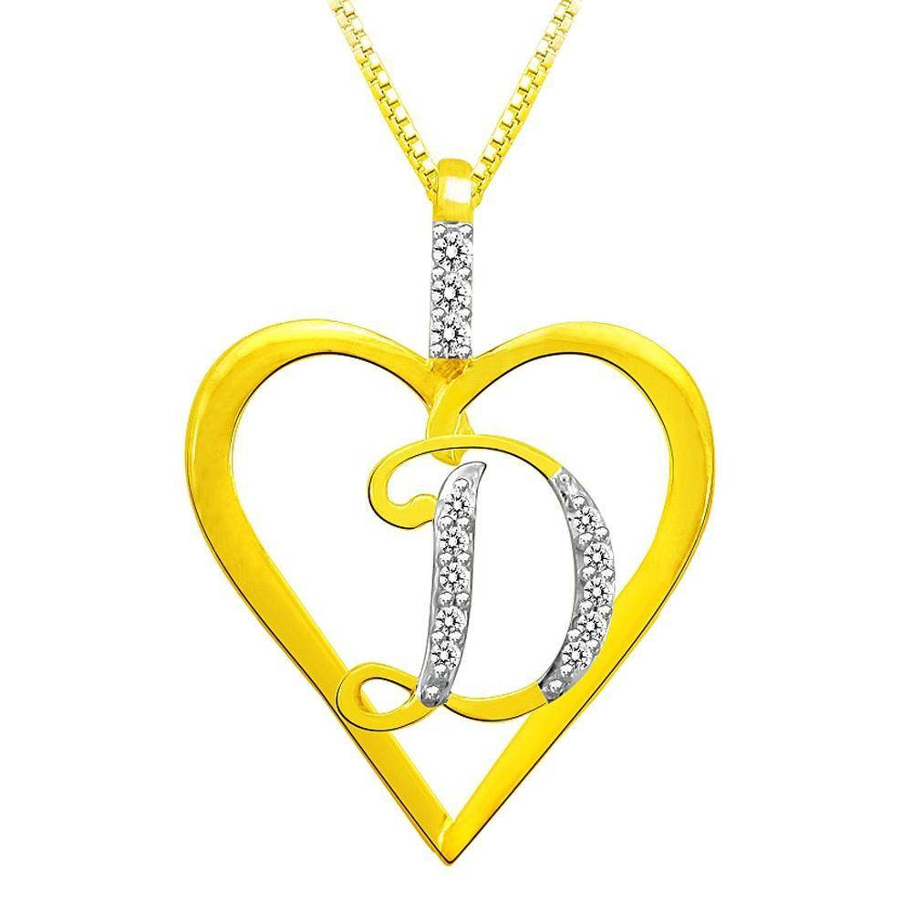 gold heart-shaped pendant, sparkling letter D, gold chain, SD Desktop Wallpaper