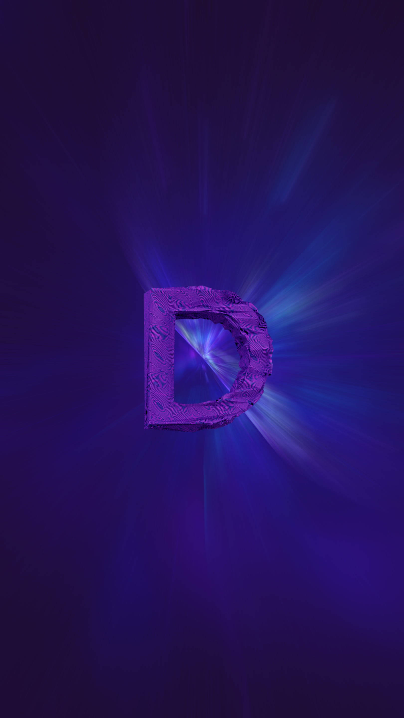 3D Purple Letter D, glowing purple letter D, electric blue light, 2K Phone Wallpaper