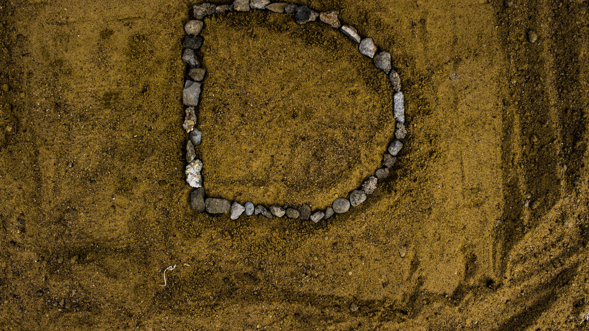 circular stone arrangement, rough letter D, textured brown earth, Full HD Desktop Wallpaper