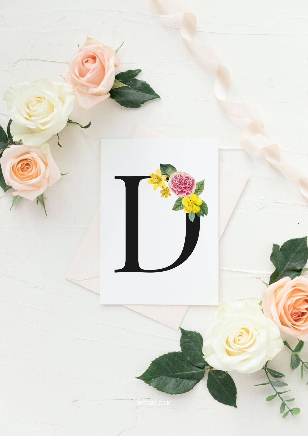Letter D, pink and yellow flowers, peach and white roses, HD Phone Wallpaper