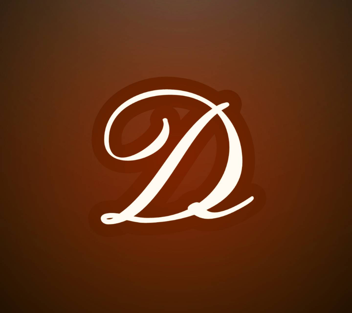 cursive letter D, white letter D, rich brown gradient background, HD Desktop Wallpaper
