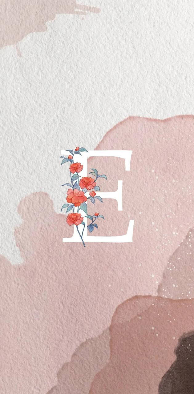 Letter E, red flowers, green leaves, HD Phone Wallpaper