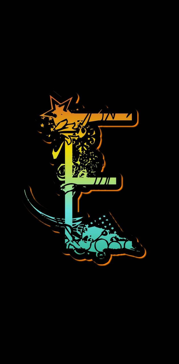 letter E, orange, teal, HD Phone Wallpaper