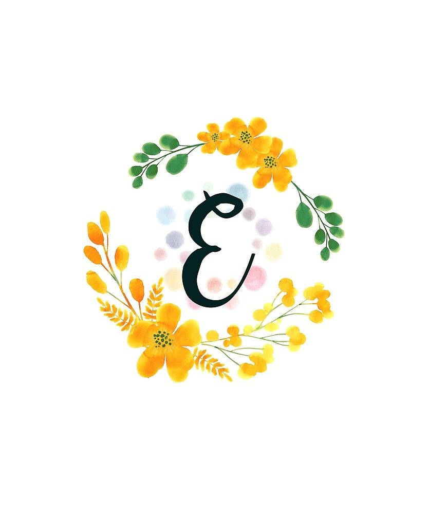 Letter E, yellow flowers, wreath, SD Phone Wallpaper