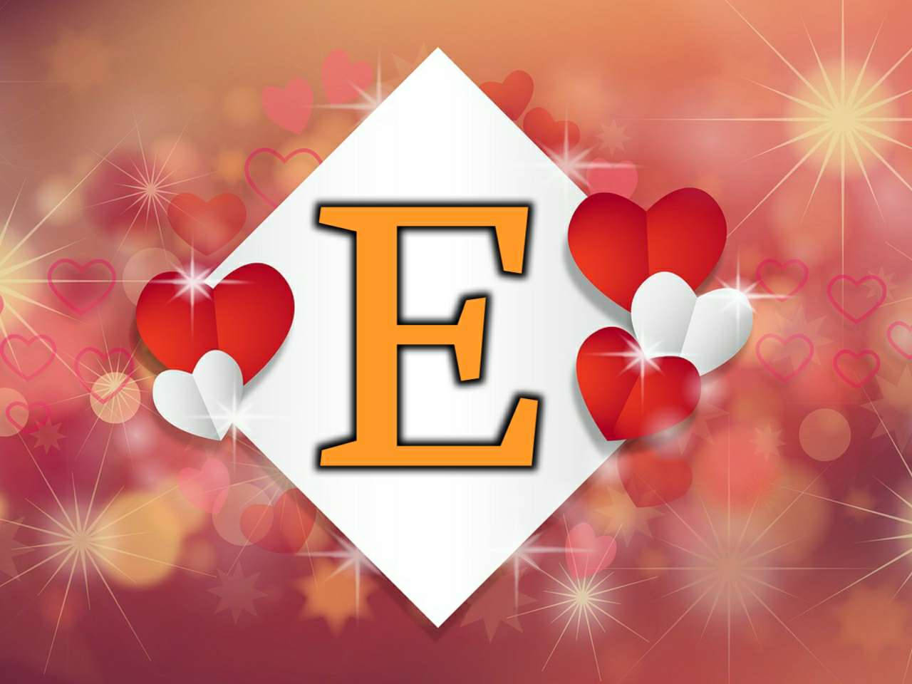 Letter E, orange, white diamond, HD Desktop Wallpaper
