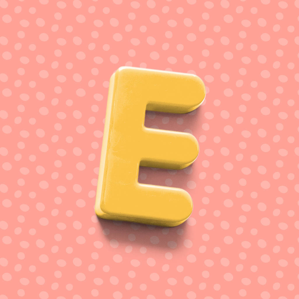 bright yellow, 3D letter E, pink background, SD Desktop Wallpaper