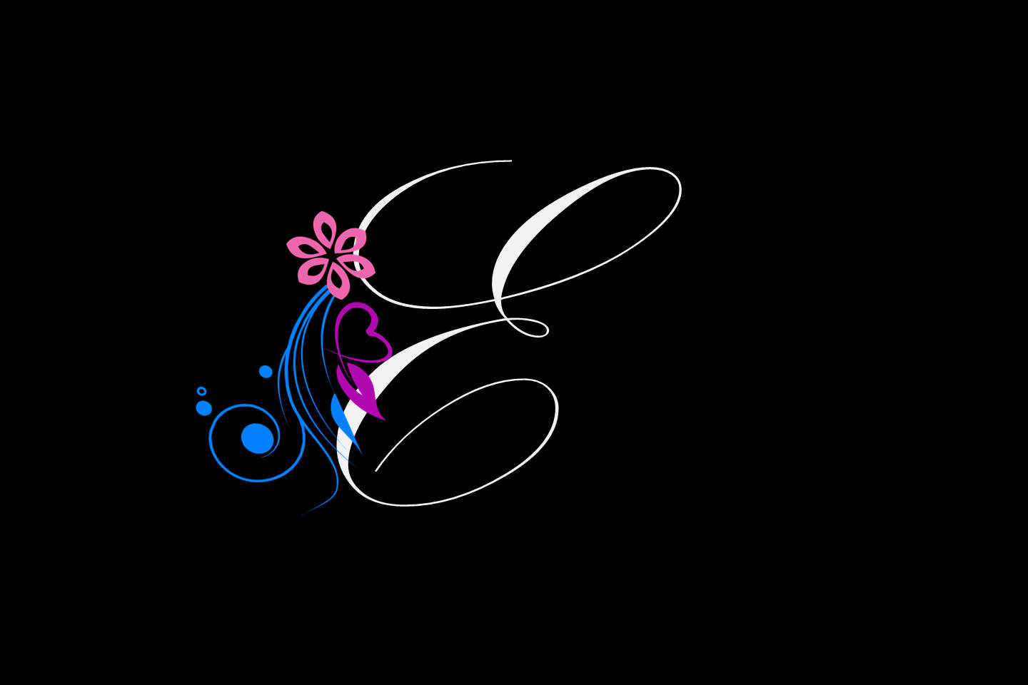 stylized cursive letter e, white letter E, pink flower, HD Desktop Wallpaper