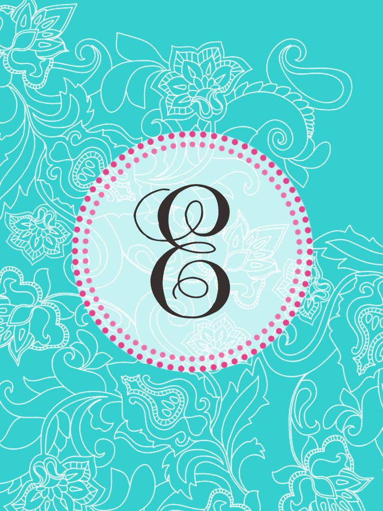 cursive letter e, florals, turquoise, SD Phone Wallpaper