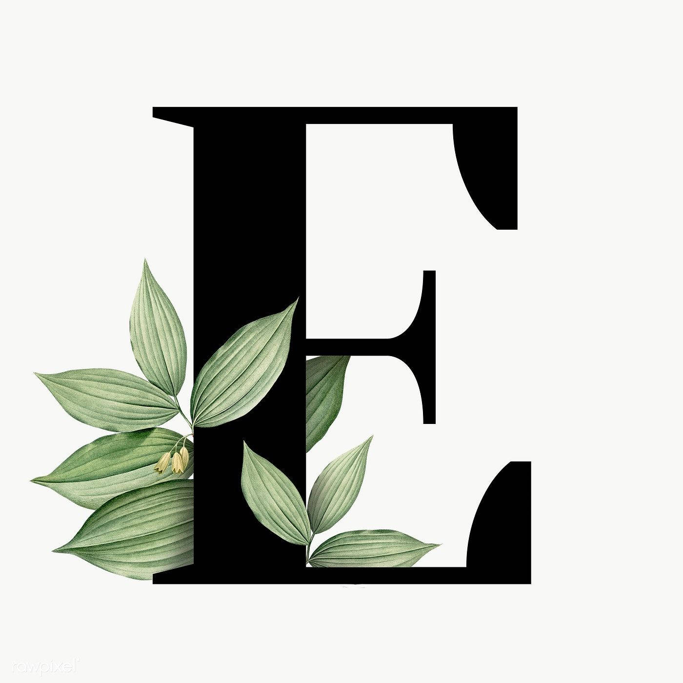 Black Letter E, delicate green leaves, tiny yellow flowers, HD Desktop Wallpaper