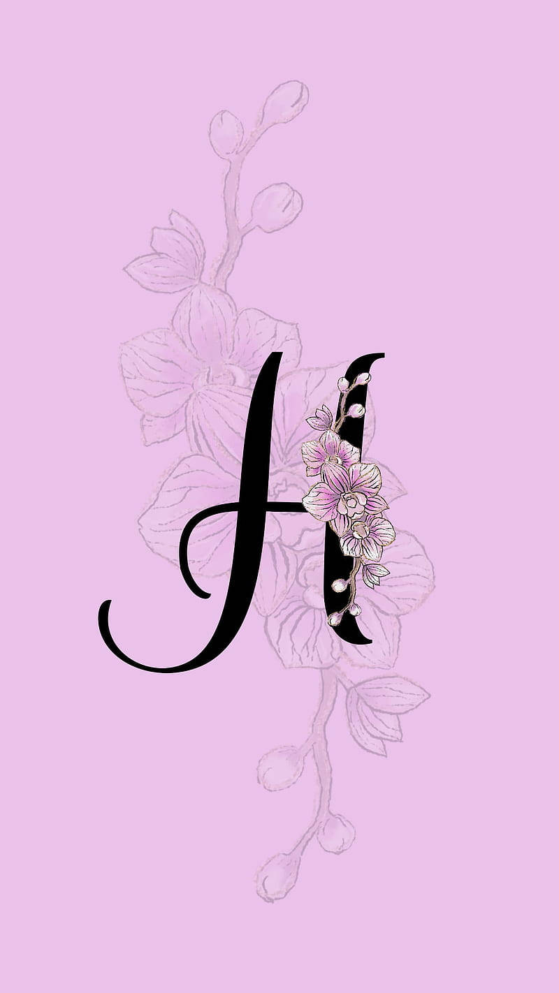 letter H, pink flowers, buds, HD Phone Wallpaper