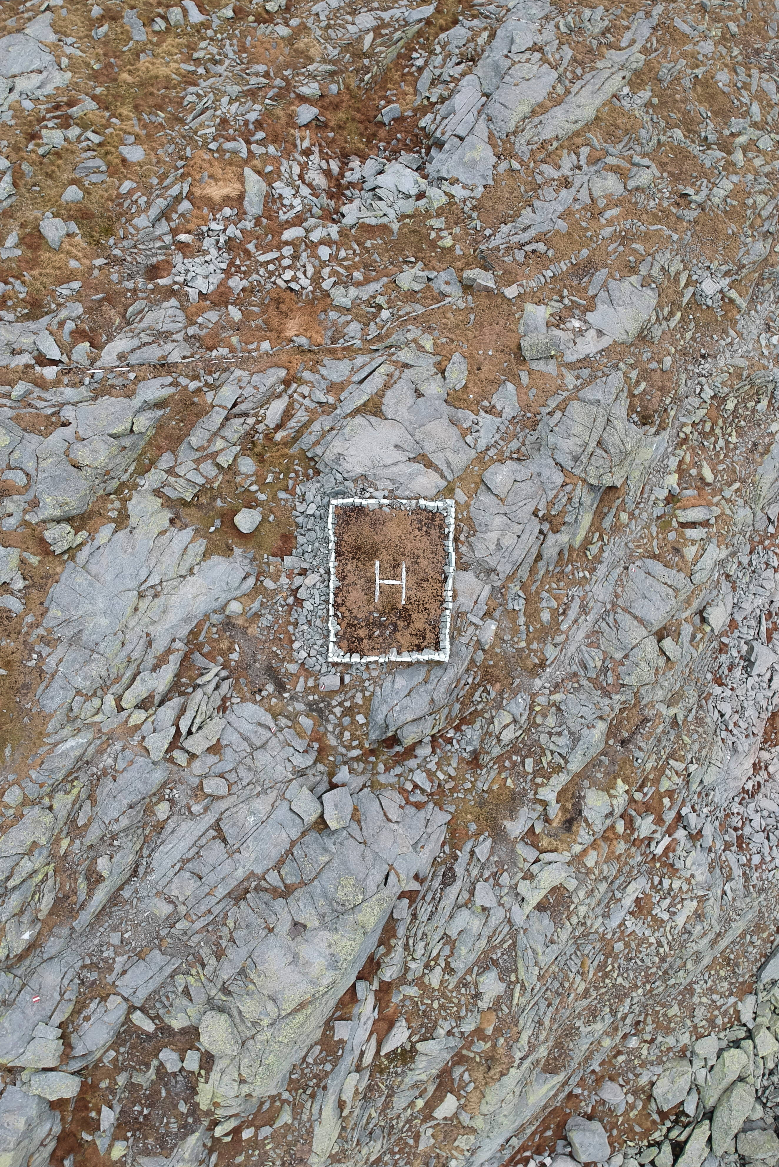 stone letter h, rocky mountain slope, white bordered 'H' marker, 4K Phone Wallpaper