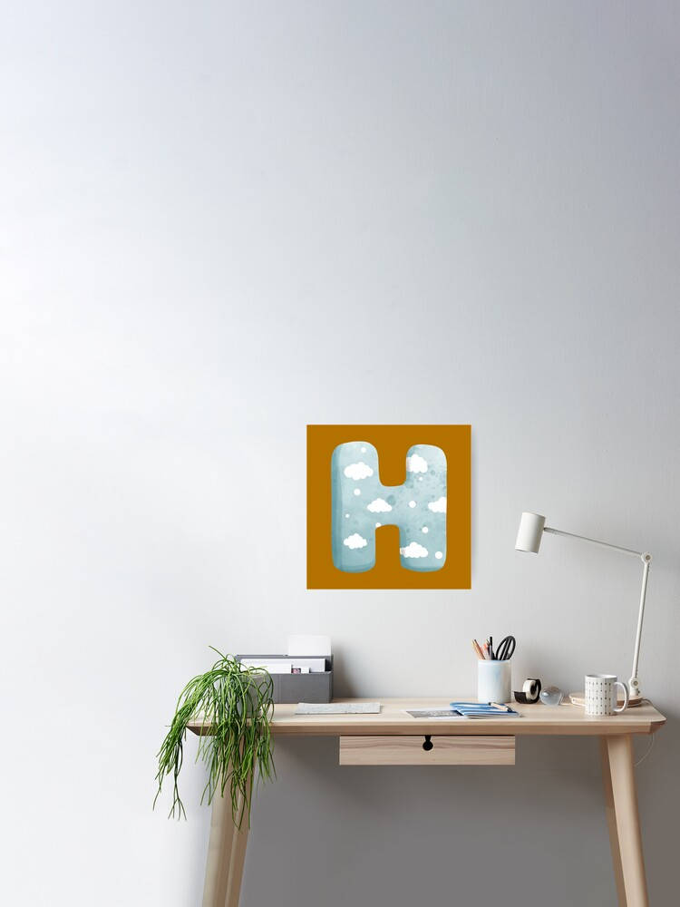Letter H, watercolor, wooden table, SD Phone Wallpaper