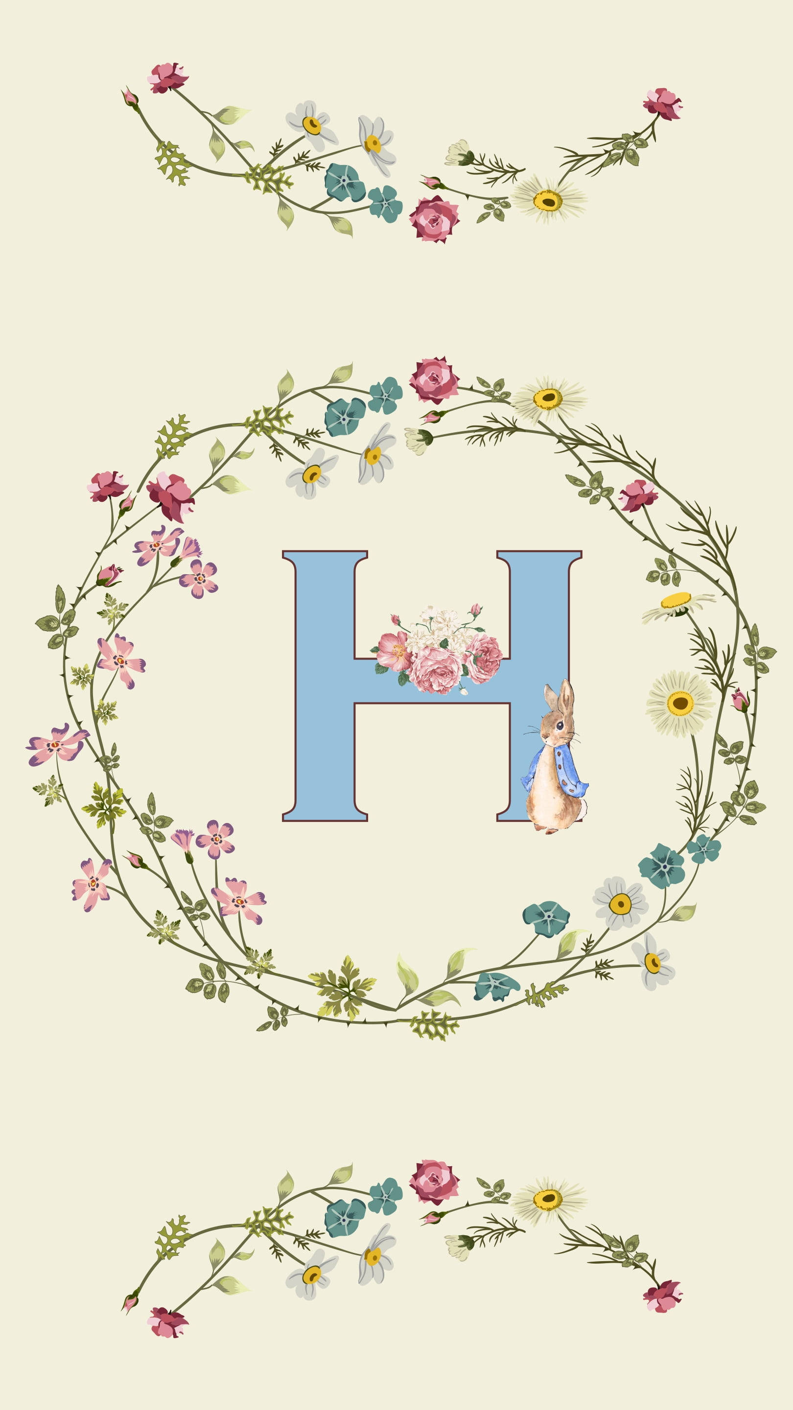 Floral Letter H, vintage-style letter H, floral wreath, 2K Phone Wallpaper