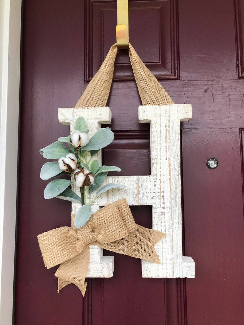 letter H, burlap ribbon, cotton blooms, SD Phone Wallpaper