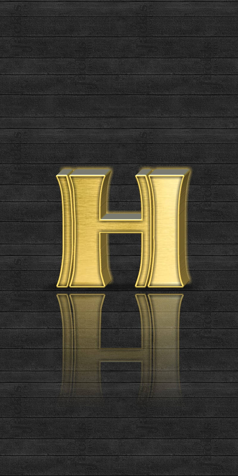 golden letter H, reflective surface, dark textured wooden background, HD Phone Wallpaper