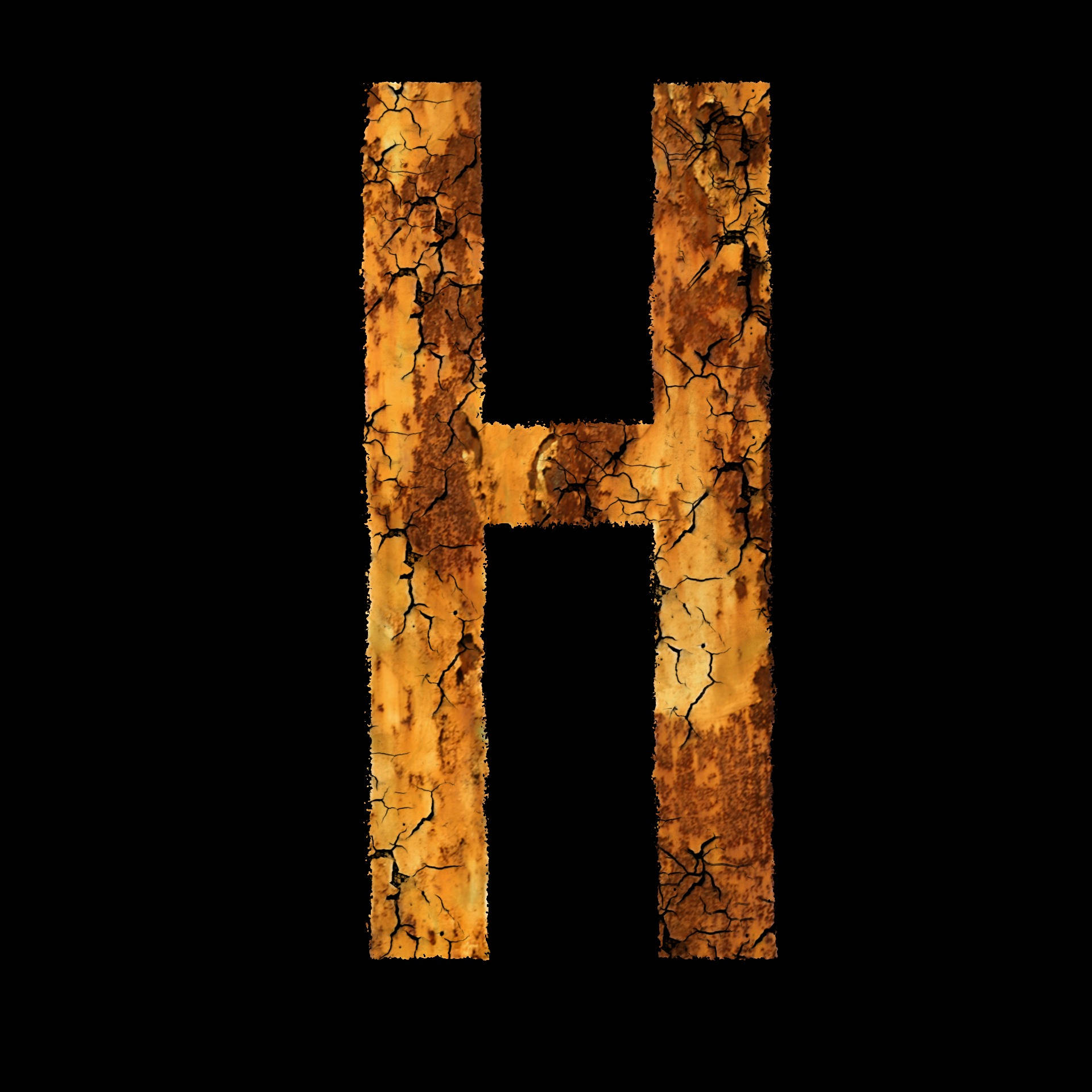 burned letter H, golden letter H, black background, Full HD Desktop Wallpaper