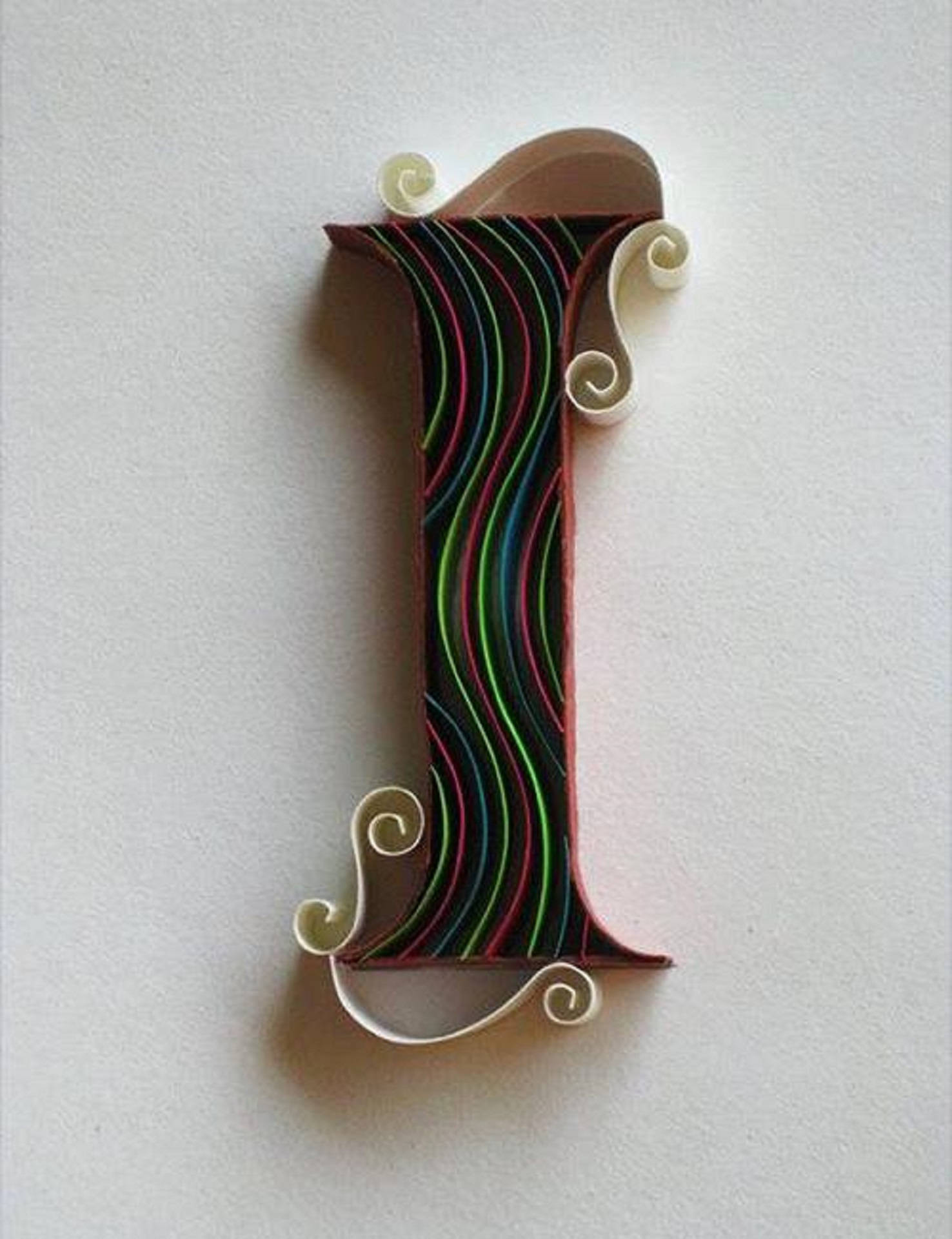 Letter I, quilled paper, swirling multicolored stripes, Full HD Phone Wallpaper