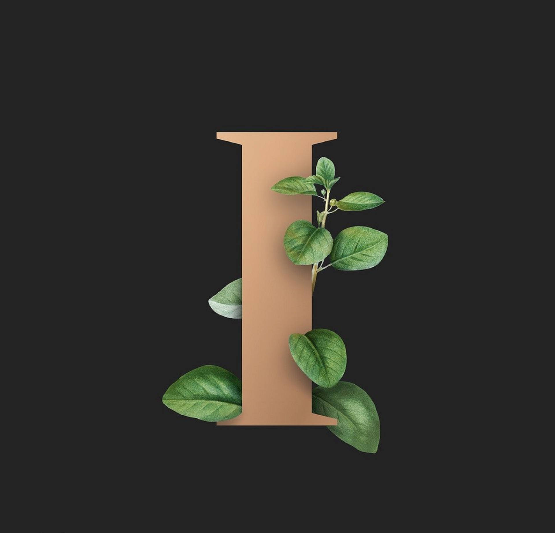 leafy pink letter i, Floral Letter I Decorated with Pink Leaves, vibrant green leaves, Full HD Desktop Wallpaper