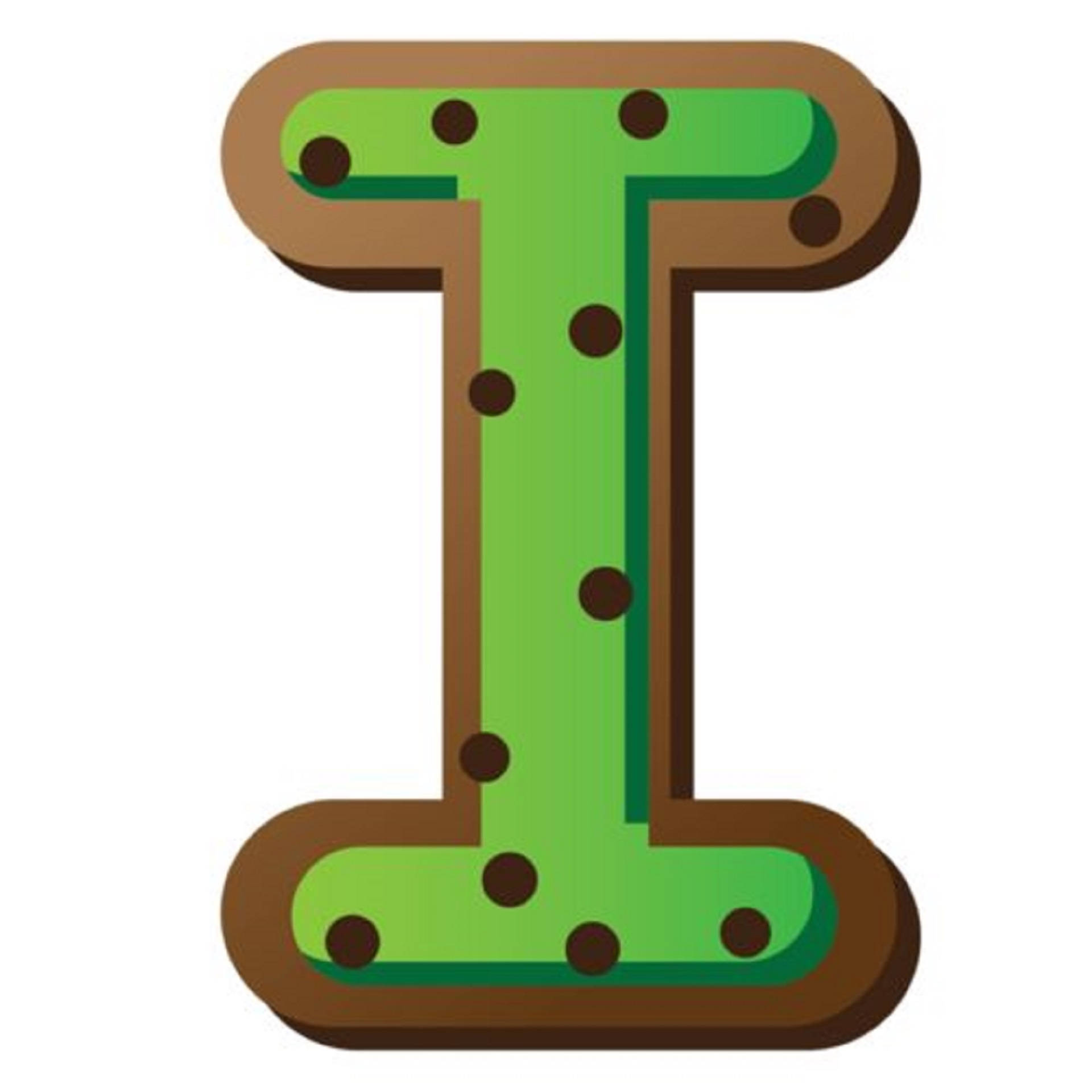 Green Letter I, brown chocolate chips, brown border, Full HD Desktop Wallpaper
