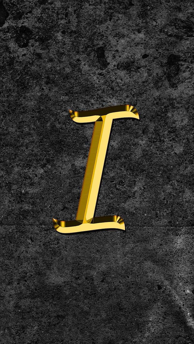 Golden I, gleaming golden, dark gray concrete background, HD Phone Wallpaper