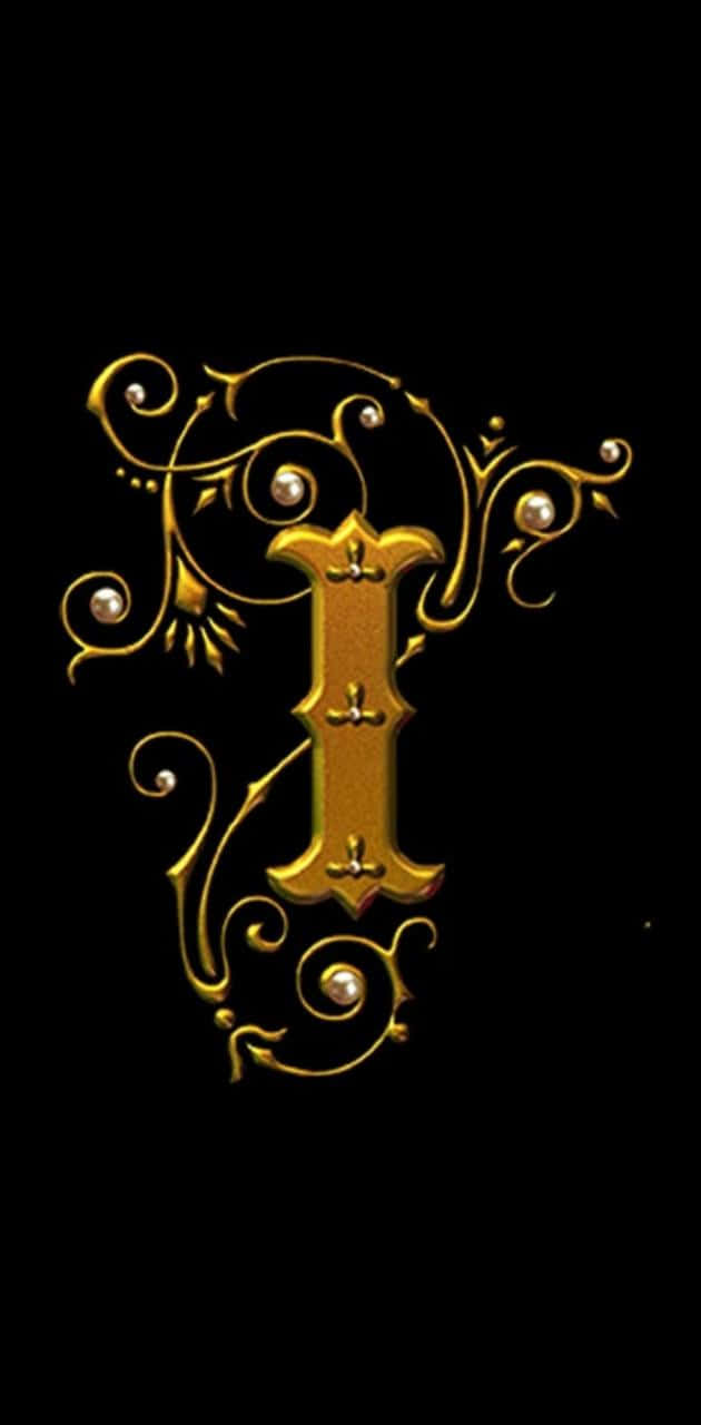 Golden I, ornate letter I, swirling flourishes, HD Phone Wallpaper