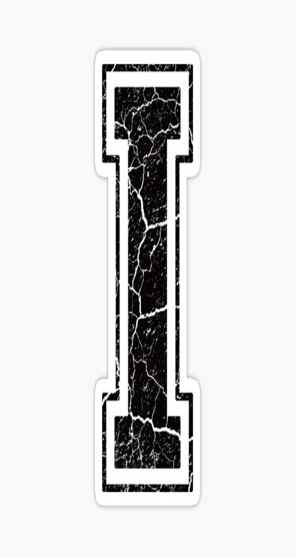 black letter I, white marble veins, white border, Full HD Phone Wallpaper