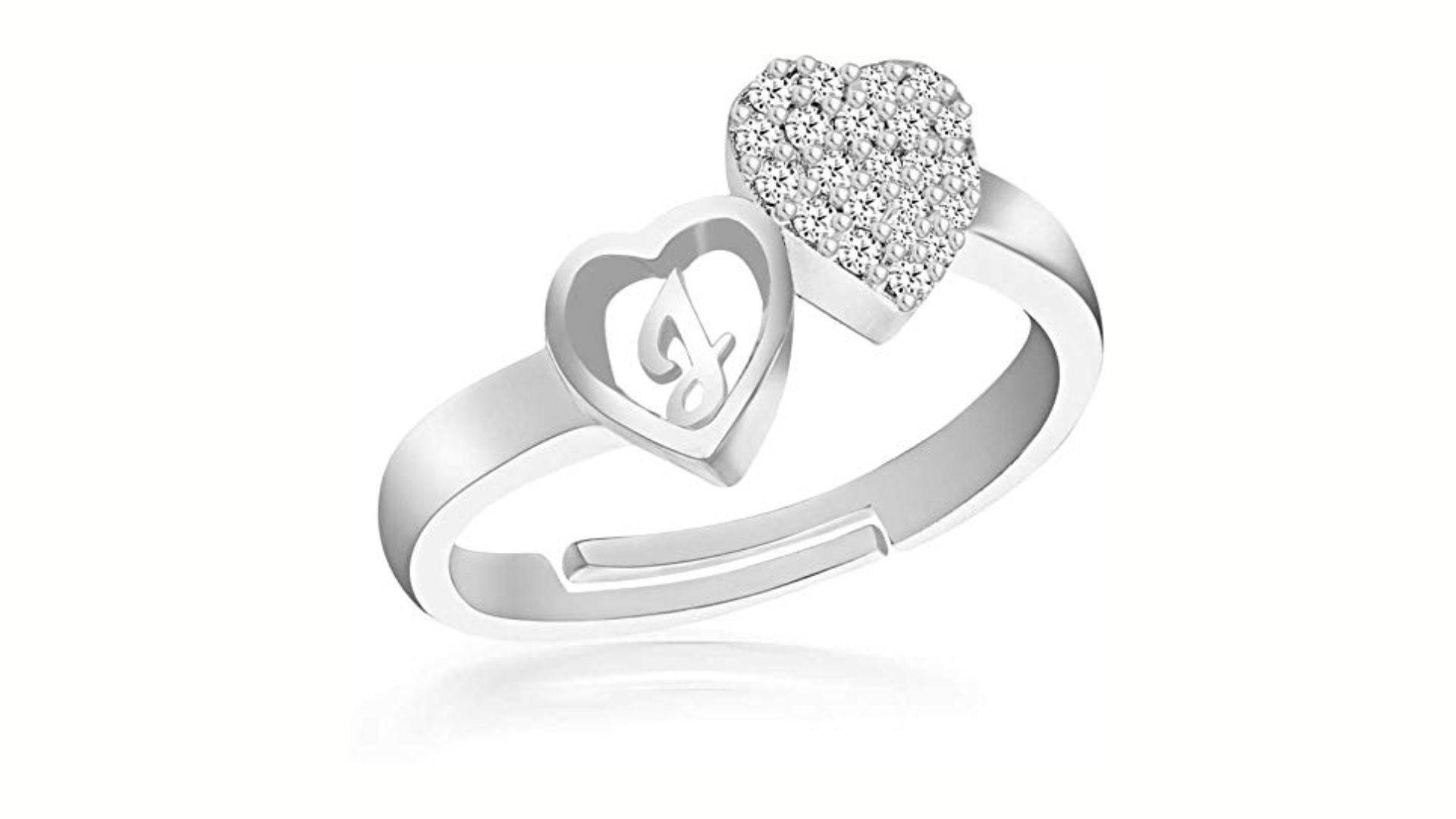 silver letter j ring, pave-set heart, open heart, Full HD Desktop Wallpaper