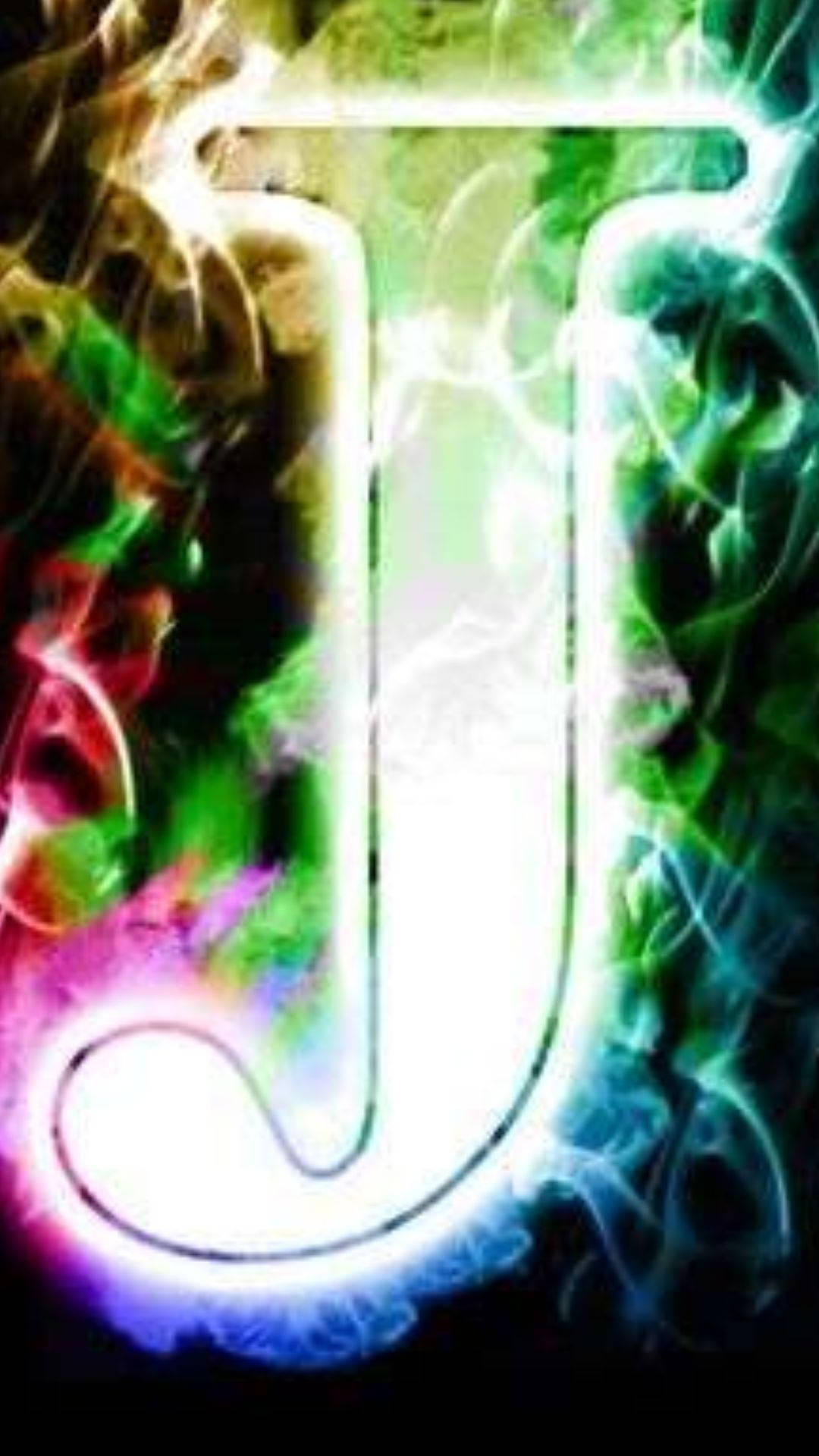 neon letter J, white light, swirling colorful smoke, Full HD Phone Wallpaper