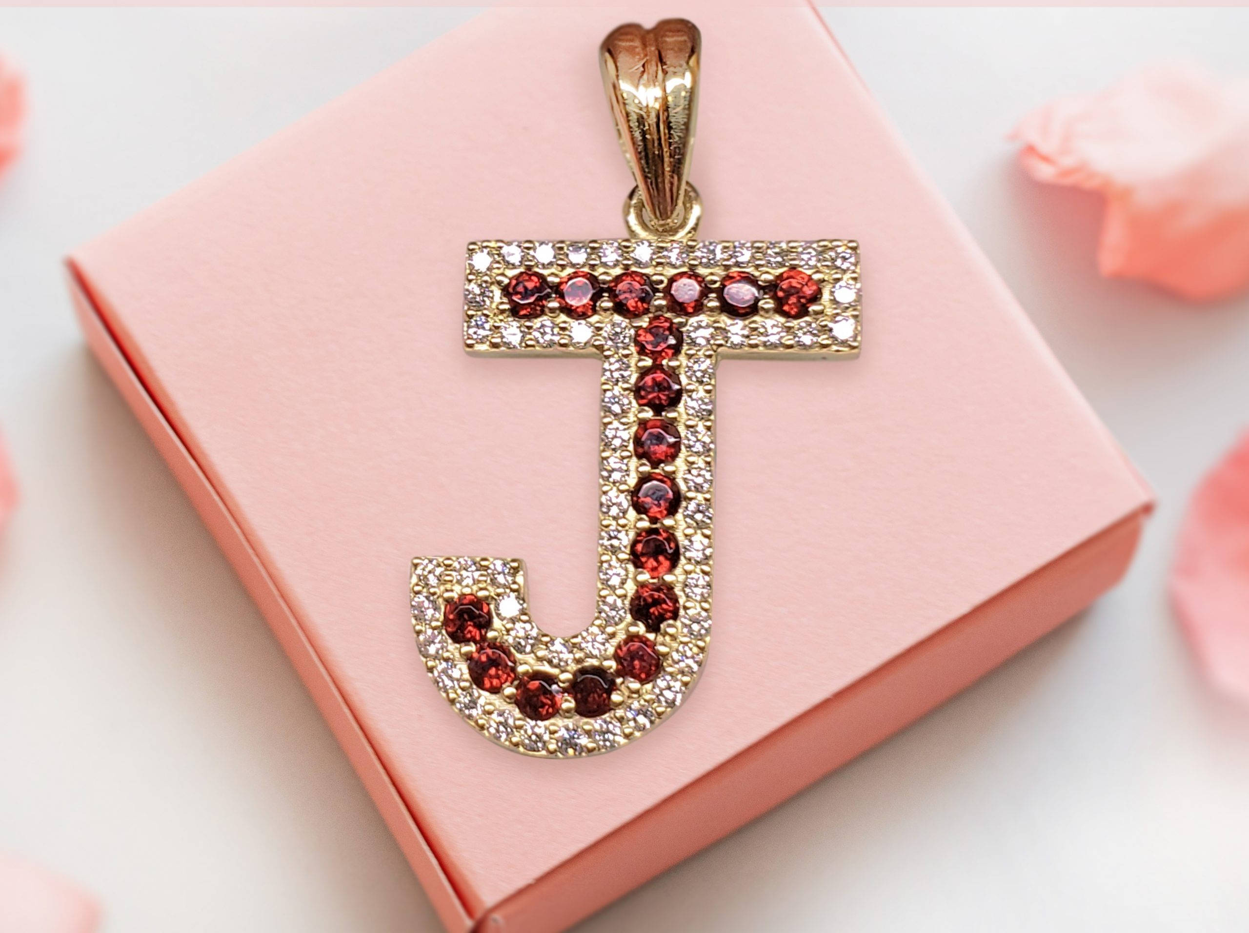 Letter J, ruby, gold, 2K Desktop Wallpaper