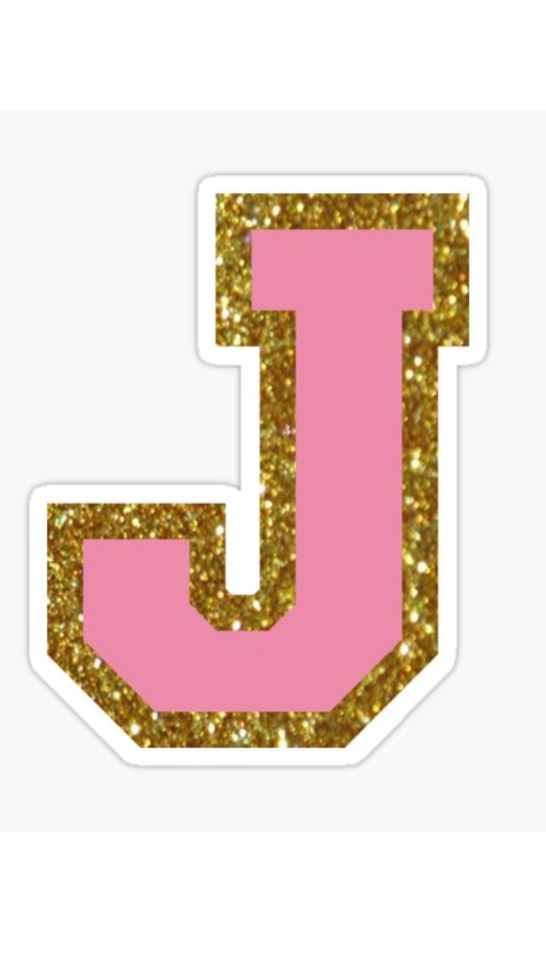 glittered pink letter j, glittery gold border, plain white background, Full HD Phone Wallpaper