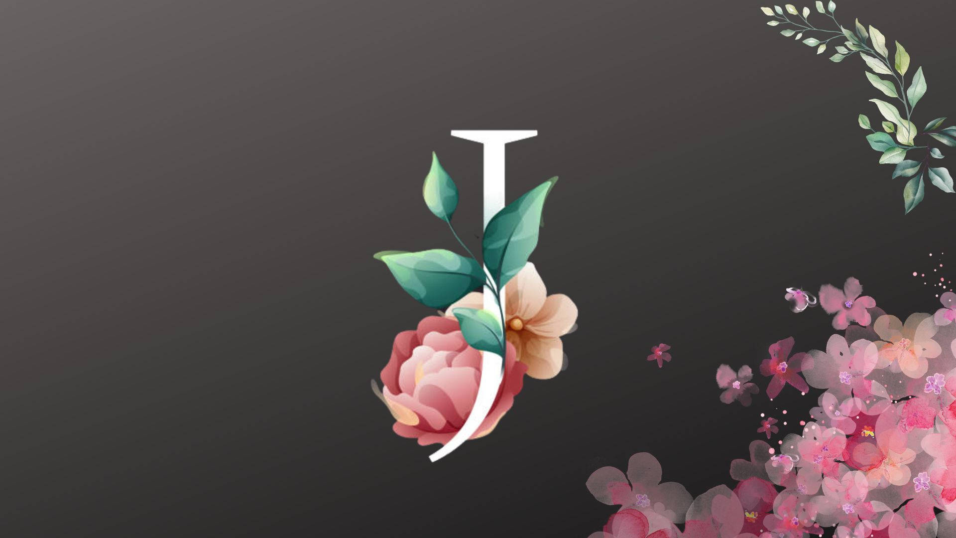 letter J, white letter J, pink flowers, Full HD Desktop Wallpaper