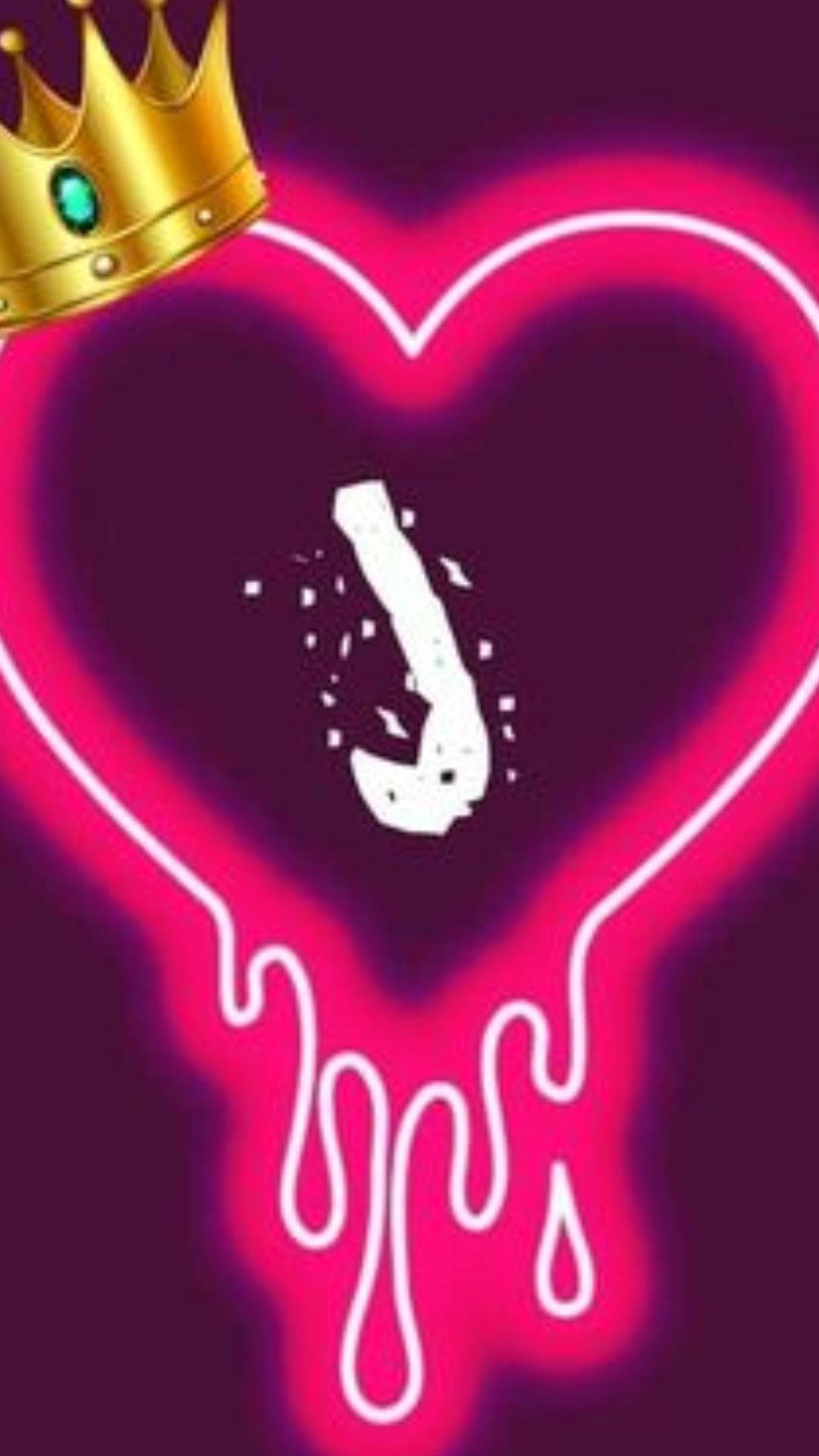 pink neon heart, white broken phone, golden crown, Full HD Phone Wallpaper