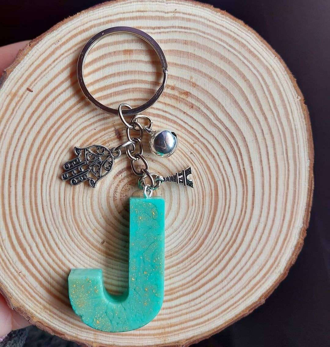 Letter J, turquoise glitter, keychain, SD Phone Wallpaper
