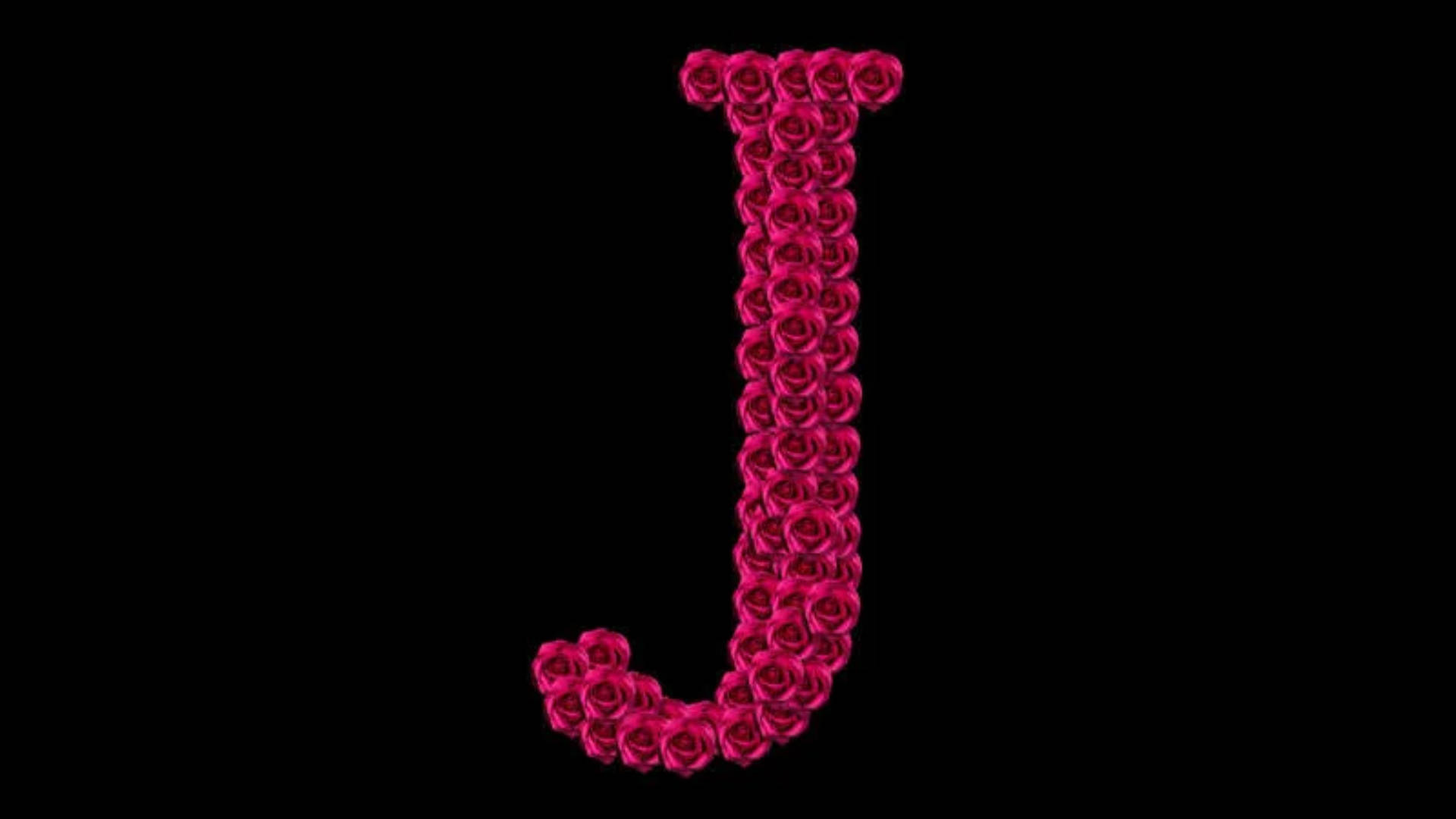Rose Letter J, vibrant pink roses, stark black background, Full HD Desktop Wallpaper