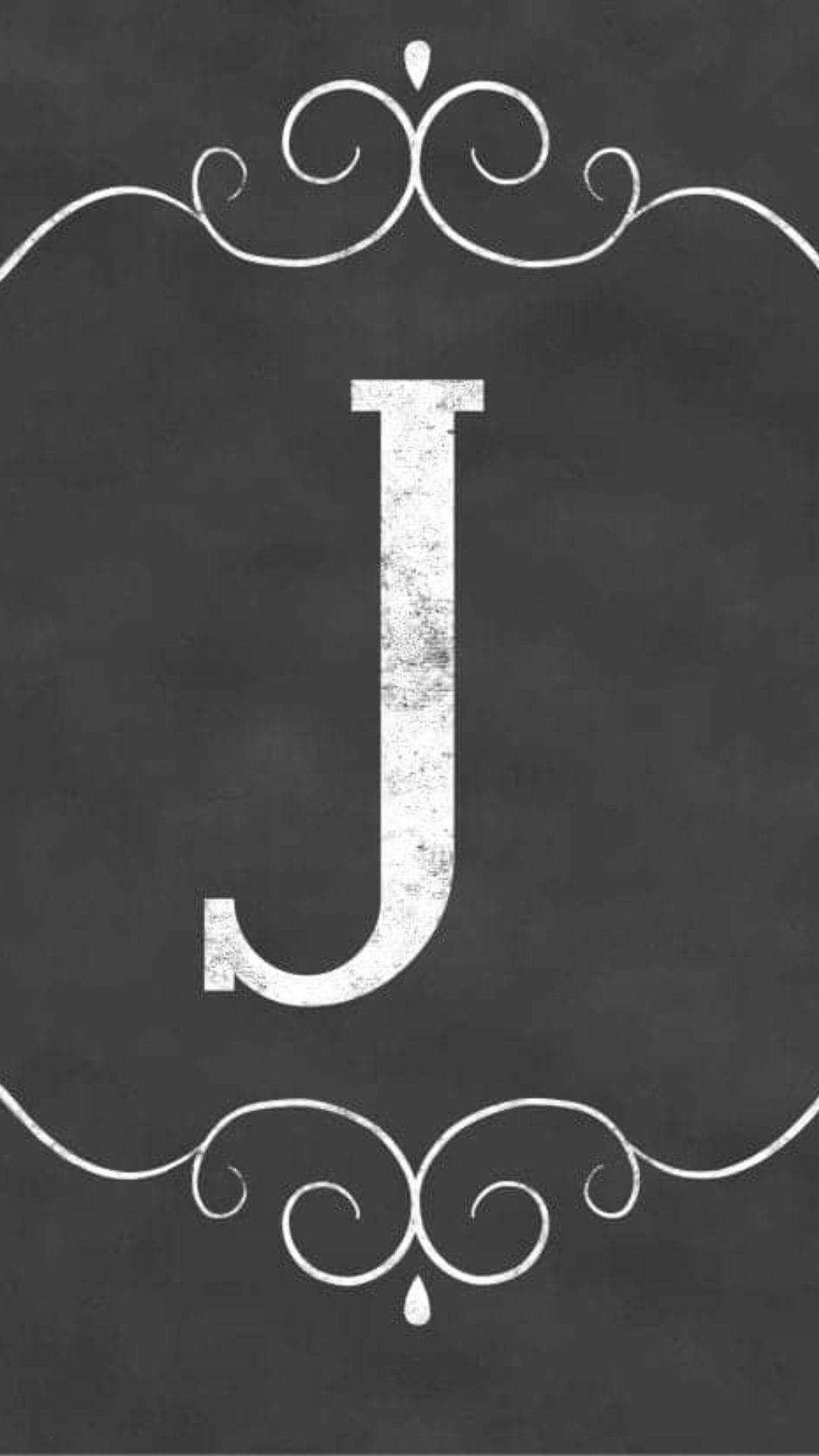 white chalk-style letter J, dark gray chalkboard, ornate swirls, Full HD Phone Wallpaper