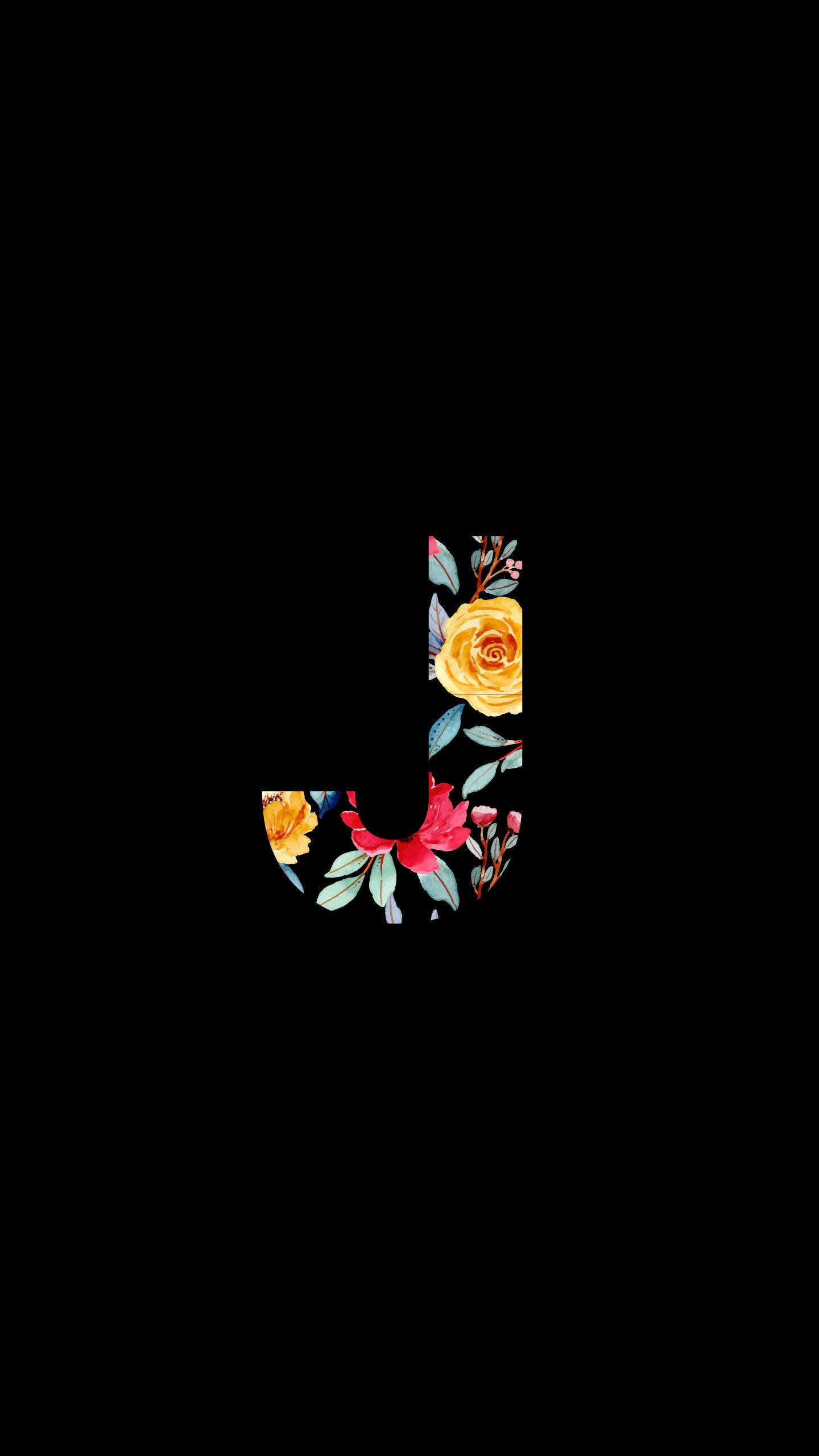 Floral Letter J, letter J, vibrant floral patterns, 2K Phone Wallpaper