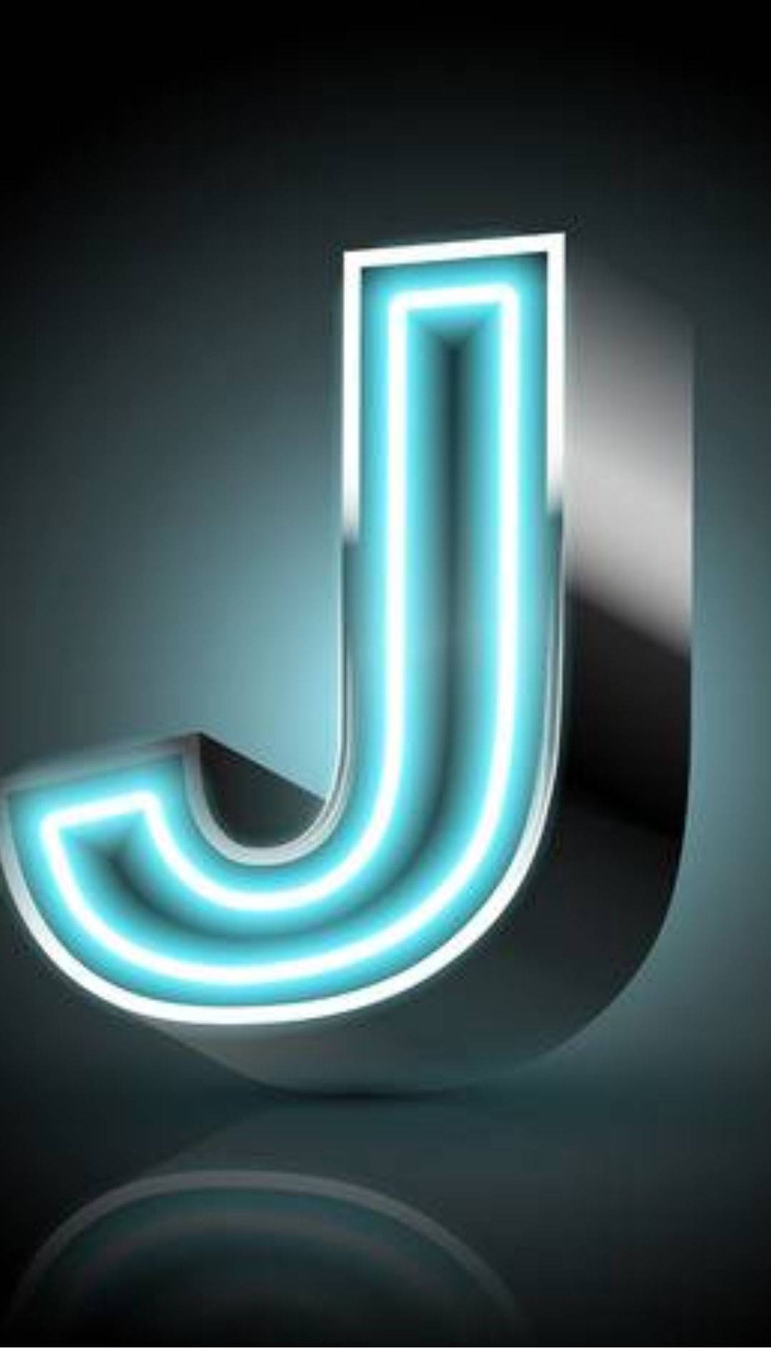neon blue letter j, glowing cyan neon, metallic edges, Full HD Phone Wallpaper