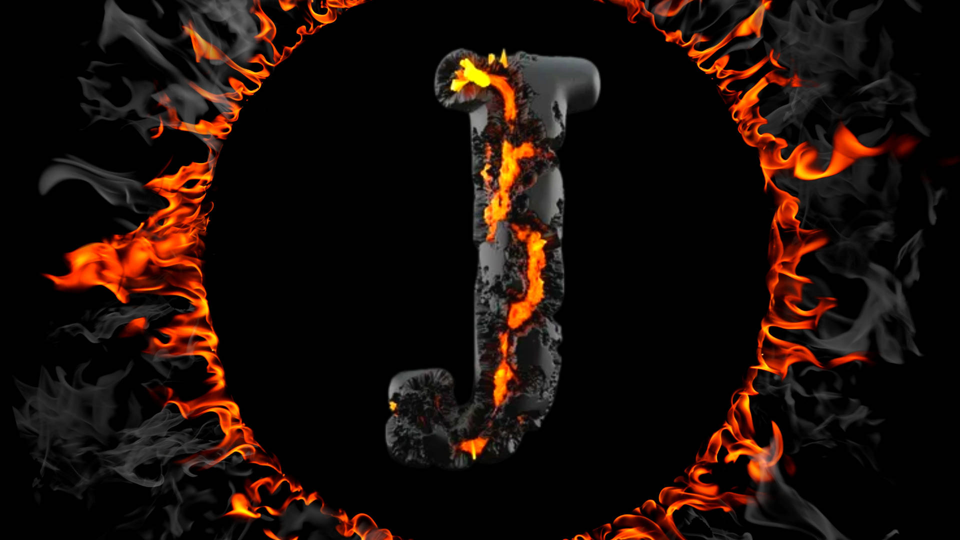 fiery letter J, flames, smoke, Full HD Desktop Wallpaper
