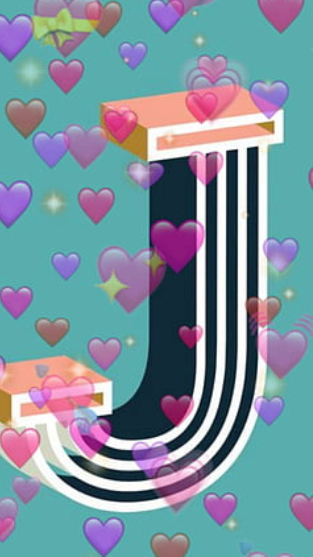 Letter J, striped curves, floating hearts, Full HD Phone Wallpaper