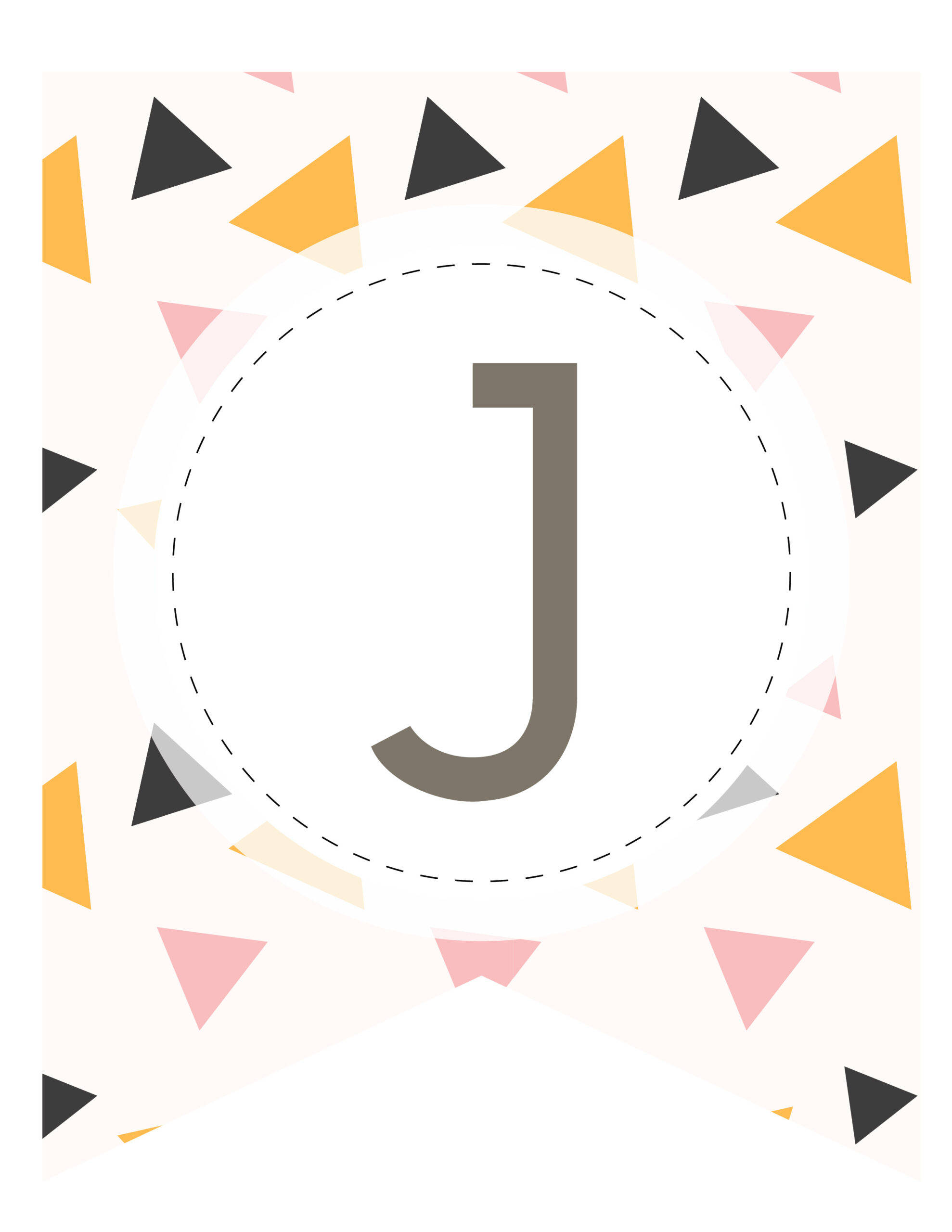 gray letter J, dashed circle, colorful triangles, 2K Phone Wallpaper