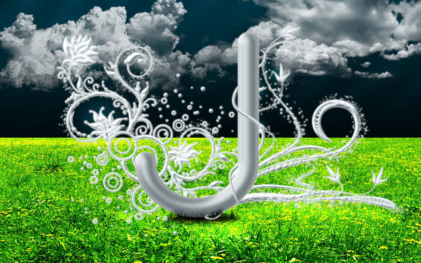 silver letter j, white letter J, vibrant green field, HD Desktop Wallpaper