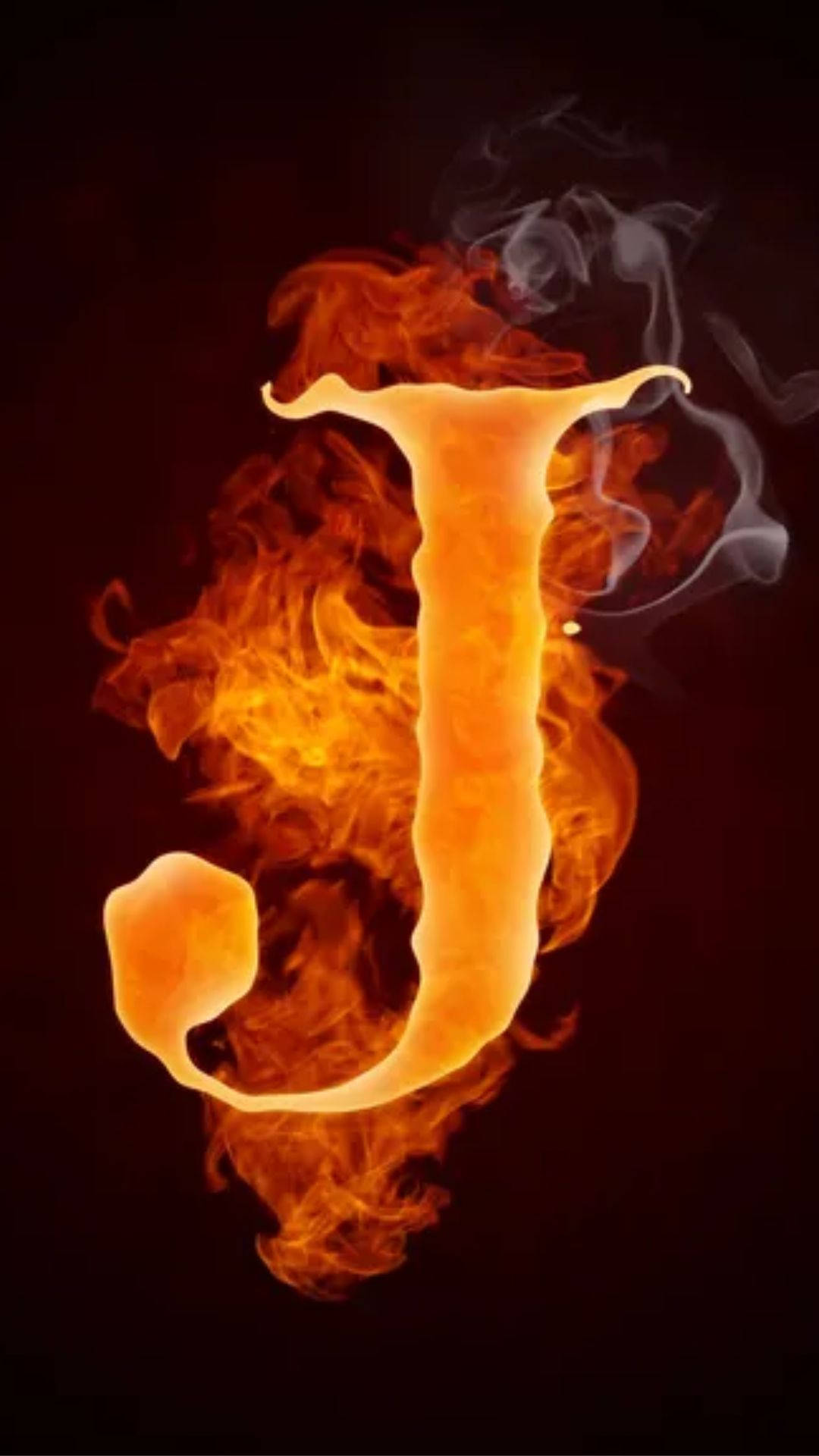 Letter J, vivid orange flames, wisps of smoke, Full HD Phone Wallpaper