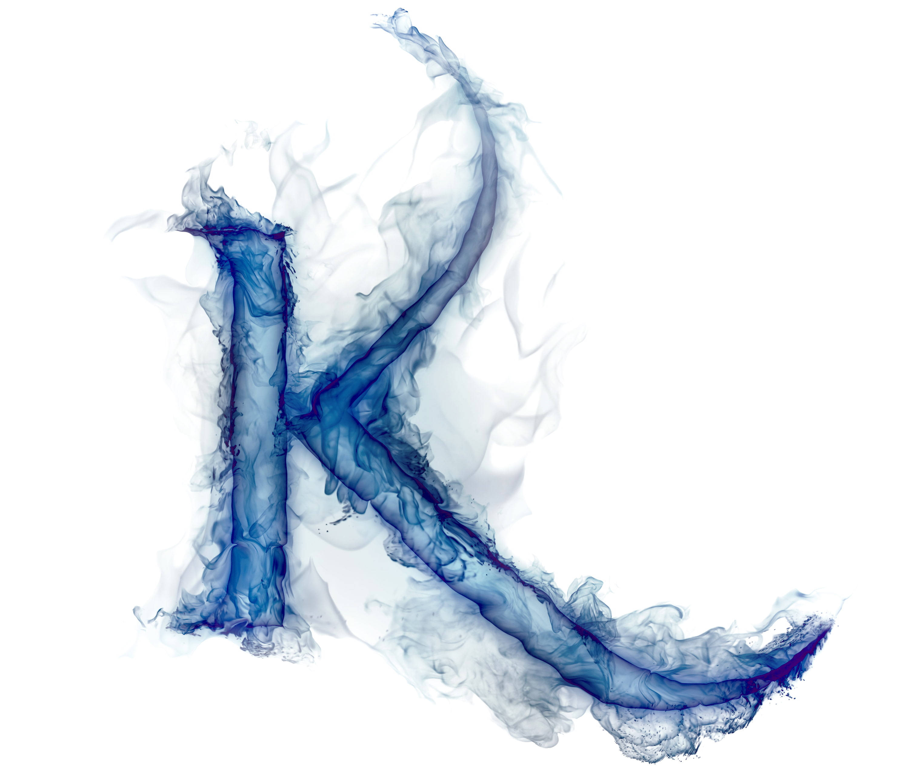 Letter K, blue smoke, swirling, 2K Desktop Wallpaper